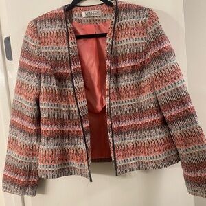 Kasper Coral Pink Multicolor Open-Front Tweed Blazer